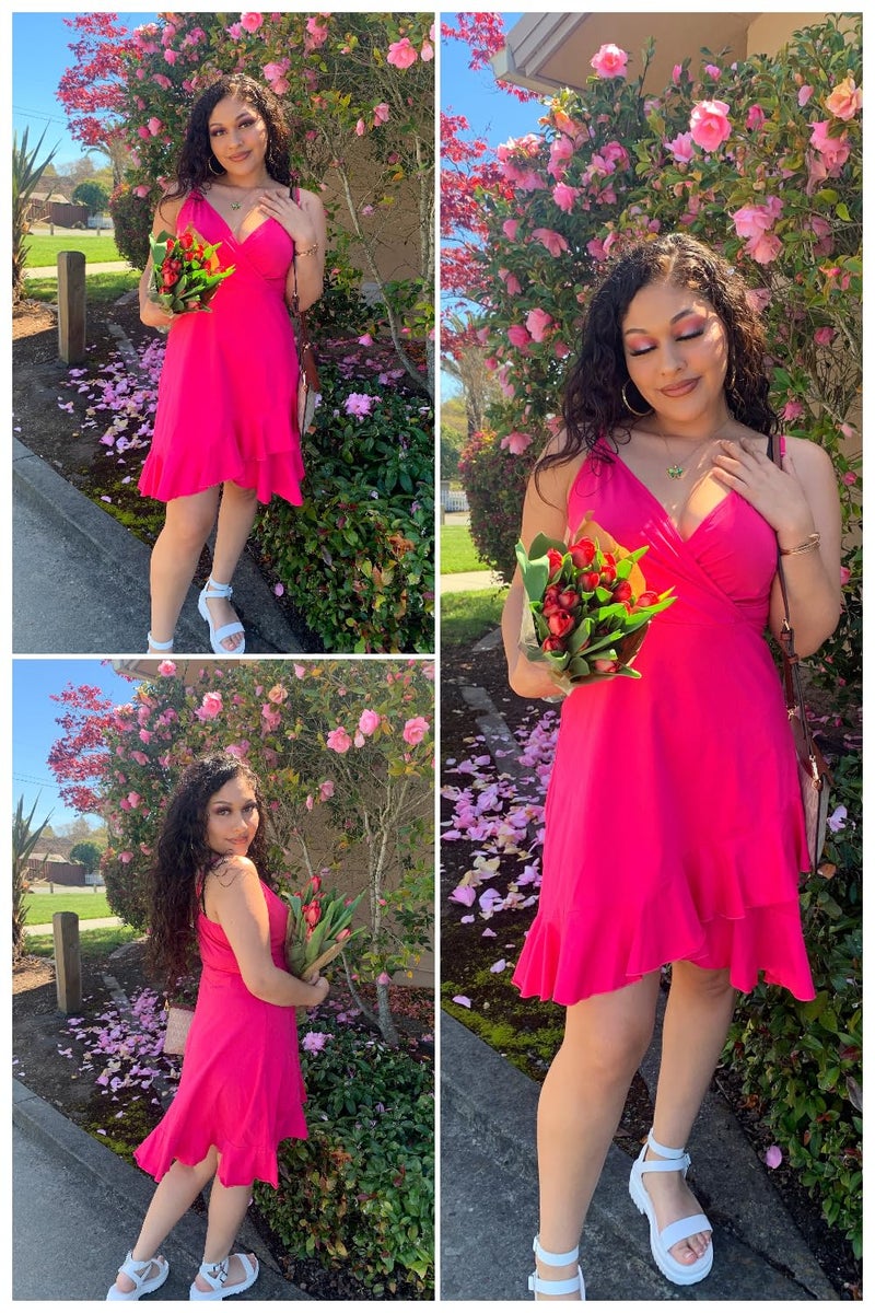 ULTRANICE Summer Pink Dress Womens Spring 2025 Trendy Casual Wrap Flowy V-Neck Adjustable Spaghetti Girls Ladies Outfits Clothes Wedding Guest Semi Formal Date Party Midi Sun Dresses(Rose,XL) - Image 2